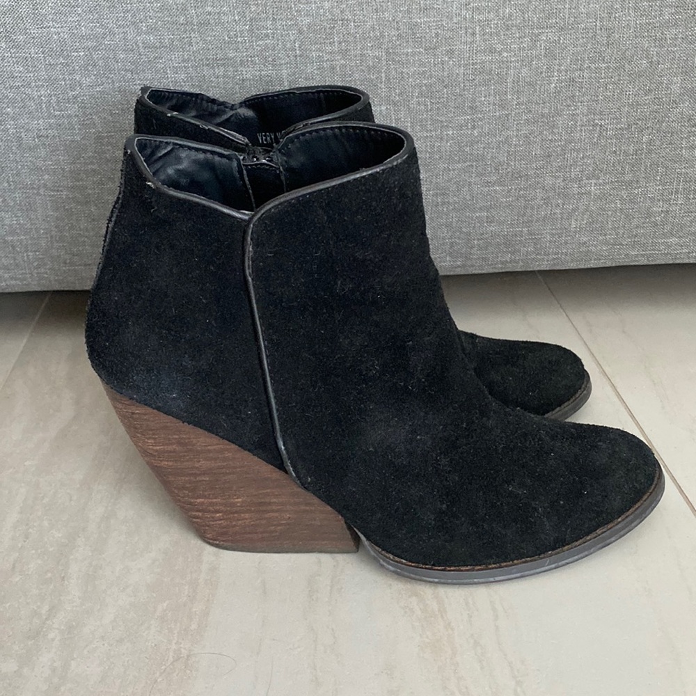 Black ankle booties with wedge heel